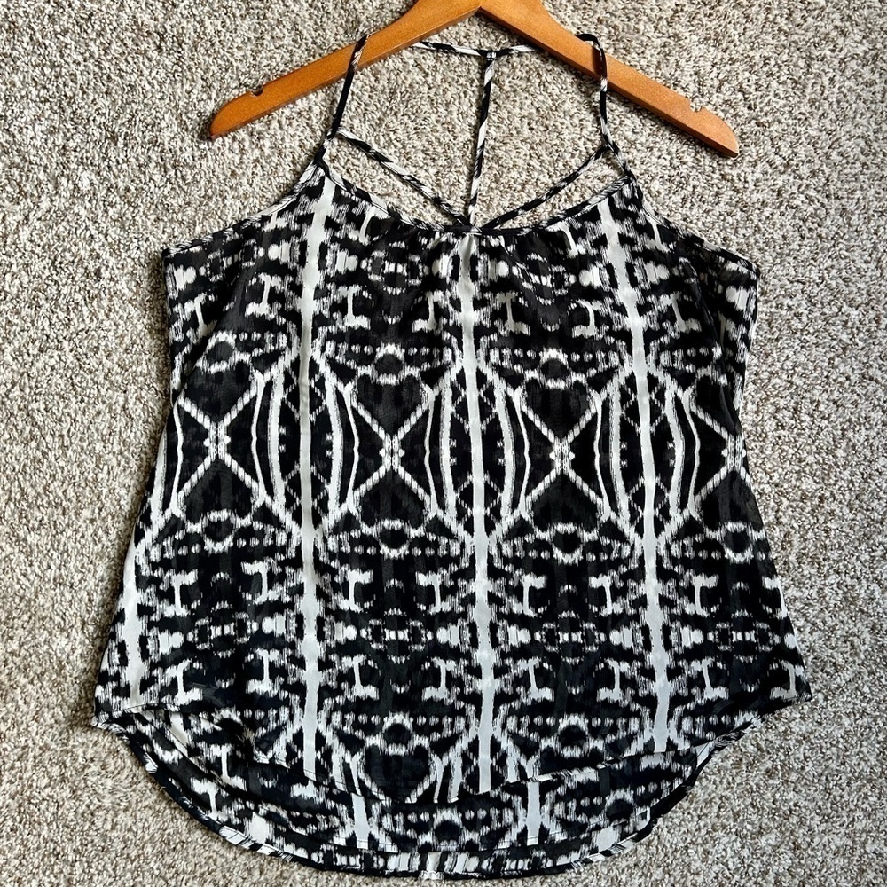 🦋 Express Black White Tank Top Spaghetti Strap Halter Flowy Blouse